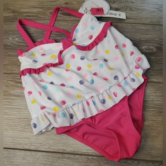 Baby's Koala Kids 2pc. polka dot hot pink and white swimsuit. Multi color 12-18m - Picture 3 of 9